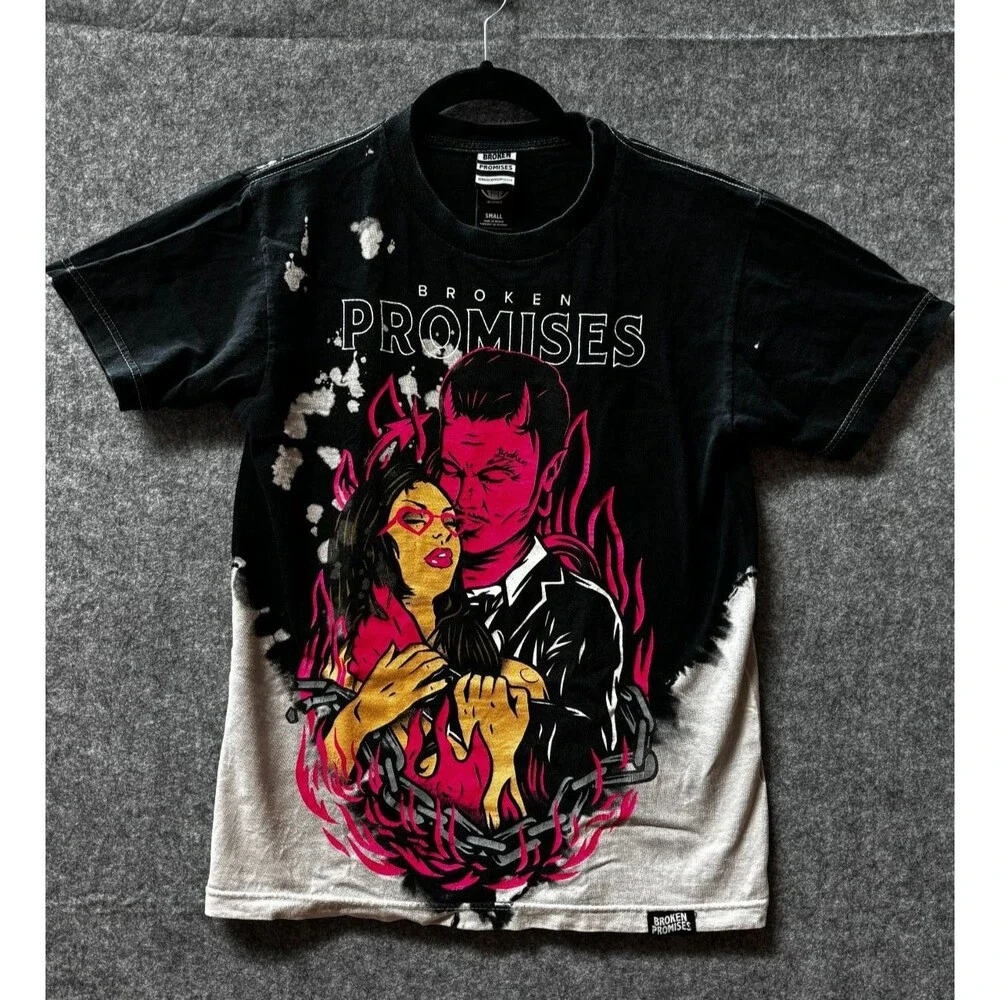 Broken Promises Black Graphic Tee Adult Size M EUC Anime Devil